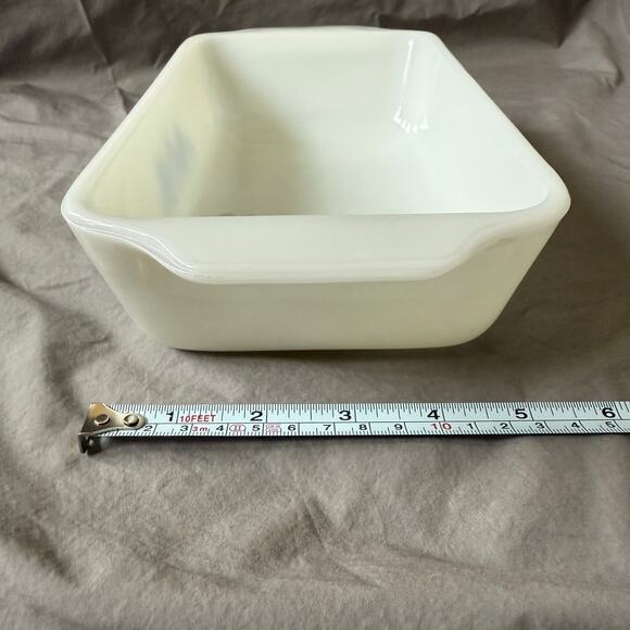 Vintage Anchor Hocking Fire-King Milk Glass Loaf Pan Blue Flower Pattern 9 x 5" - Picture 6 of 8